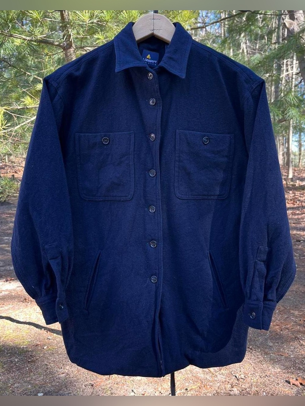 90s Liz Claiborne Wool Navy Shirt Jacket Shacket Size SM P Minimal Fisherman